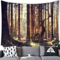 Detail view of fantasy forest elk tapestry hanging above a modern sofa for home decor - Spirit Deer Deep Forest Style (5) / 100x70(Peach Skin)