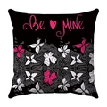 Square black plush cushion cover featuring pink Be Mine text and butterfly patterns - Be Mine Pink Butterfly Style (12)