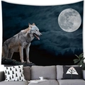 Detail of a tapestry showing a majestic wolf under a full moon in a night forest - Wolf on Rock Style (6) / 150x100(Peach Skin)