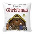 Détail de la housse de coussin en peau de pêche avec scène de nativité et texte de Noël - Style Nativité Noël Dessin Animé Lettrage Rouge (39)