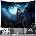 Cozy living room interior featuring an owl in a mystical forest night moon wall tapestry - Forest Night Owl Style (9) / 100x70(Peach Skin)