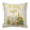 Détail de l'imprimé Oh Holy Night et décor de ville sur une taie d'oreiller carrée - Style Architecture Aquarelle Texte Doré (26)