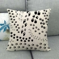 Linen square pillowcase with black animal footprint patterns on beige fabric - Animal Footprints / 45x45cm