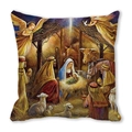 Détail de la peinture à l'huile de la crèche de Noël sur la housse de coussin - Style Peinture à l'Huile Panoramique Religieuse Solennelle (33)