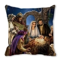 Détail de l'impression de la Nativité sur housse de coussin en peau de pêche douce - Style Peinture à l'Huile Fine Naissance du Christ (32)