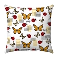 Short plush cushion cover featuring yellow butterflies and ladybugs on a white base - Butterfly Ladybug Dotted Pattern (6)
