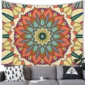 Colorful mandala wall tapestry hanging above a gray sofa in a modern minimalist living room - Style 14(G157) / 100x70(Peach Skin)