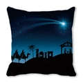 Housse de coussin ethnique en peau de pêche avec silhouette de la nativité bleu foncé - Style Étable de la Nativité Marine (3) / Housse de coussin décoratif