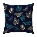 Square navy plush cushion cover with elegant butterfly patterns and teal accents - Deep Blue Hand-painted Butterfly Style (14)