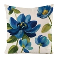 Detailed close-up of watercolor floral pattern on a beige faux silk pillowcase cover - Navy Oil Paint Floral (13)