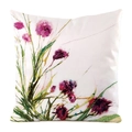 Close-up of watercolor floral pillowcase with purple flowers and satin-like texture - Artistic Watercolor Floral (12)