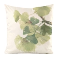 Detail of square pillowcase featuring watercolor green ginkgo leaves on ivory fabric - Gradient Ginkgo Leaf (11)