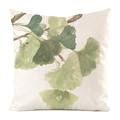 Detail of a square silk cushion cover featuring green watercolor ginkgo leaf patterns - Watercolor Ginkgo Leaf (10)