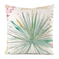 Detail showing the watercolor palm leaf print and sunshiny text on the square cushion cover - Palm Leaf and Sea Breeze (7)