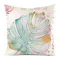 Detail of faux silk pillow cover with watercolor monstera leaf and text embroidery - Tropical Monstera Leaf (6)