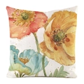 Close-up detail showing watercolor poppy flower pattern on linen texture pillowcase - Tri-color Poppy (5)