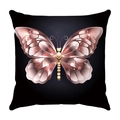 Short plush pillow case in black featuring a metallic rose gold butterfly pattern - Rose Gold Highlight Butterfly Black Base (15)