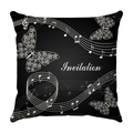 Square black plush pillowcase featuring music notes, butterflies and Invitation text - Music Invitation Butterfly Style (16)
