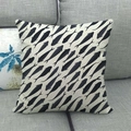 Square linen pillow cover with dark blue fish pattern on an oatmeal background - Deep Blue Fish Silhouette / 45x45cm