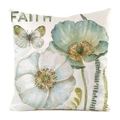 Kissenbezug mit Aquarell-Blumen Schmetterling und Faith-Schriftzug aus Seidenimitat - Weißes Blumenmuster und Schmetterling (1) / 60x60cm