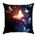 Short plush square cushion cover with vibrant glowing butterflies on a black background - Fantasy Luminous Butterfly Style (17)
