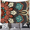 Arazzo mandala bohémien con motivi floreali arancioni e blu per decorazione murale - 150x100(Peluche Corto) / Mandala Arancio Terra Retro e Ciano (5)
