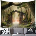 Detail of enchanted forest tapestry featuring a stone archway above a sofa - 11 / 100x70(Peach Skin)