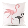 Detail of white square pillowcase with geometric flamingo print in modern origami style - Geometric Origami Flamingo Style (9) / 45x45cm