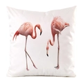 Detail of flamingo print pillowcase in faux silk fabric with vibrant pink bird patterns - Realistic Dual Flamingo Style (8) / 45x45cm