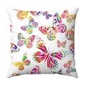 Square plush cushion cover featuring colorful geometric butterfly print on white fabric - Colorful Geometric Butterflies (10)