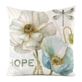 Aquarell Mohnblumen Kissenbezug mit Libelle und Hope-Schriftzug in Seidenoptik - Mohn und Libelle (2) / 60x60cm