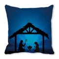 Housse de coussin carrée en peau de pêche avec silhouette de Nativité bleu foncé - Style Sainte Famille Étoilé Bleu Foncé (5)