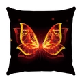 Square black velvet cushion cover featuring vibrant orange glowing butterfly wing patterns - Orange Red Luminous Wings Style (19)