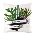 Weißer quadratischer Kissenbezug mit minimalistischem Kaktusgarten und Schriftzug - Weißer Kaktus Garten Text Stil (10)