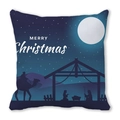Housse de coussin bleu foncé avec scène de nativité de Noël et étoiles scintillantes - Style Joyeux Noël Étable Pleine Lune (6)