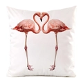 Federa in seta con fenicotteri rosa che formano un cuore su uno sfondo bianco - Stile Fenicotteri che si Baciano Cuore (1) / 45x45cm