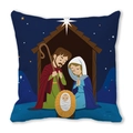 Housse de coussin ethnique en peau de pêche avec illustration de la scène de la nativité - Style Nativité Version Dessin Animé (7)