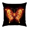 Square black plush cushion cover with a glowing orange butterfly print design - Fluorescent Orange Butterfly Black Base (21)