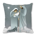 Housse de coussin carrée avec motif religieux de la nativité en bleu et beige - Style Dessin au Trait Minimaliste Sainte Famille (8)