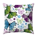 Short plush cushion cover with colorful watercolor butterfly print on white background - Vibrant Scroll Pattern Butterflies (13)
