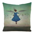 Détail de l'illustration artistique de femme sur la taie d'oreiller en soie synthétique - Femme Volante avec Robe Bleue et Ailes (15)