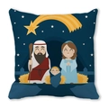 Housse de coussin bleu marine avec scène de Nativité de Noël et famille sainte en tissu doux - Style Dessin Animé Nativité Enfant Jésus Étoiles (9)
