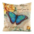 Nordic faux silk cushion cover featuring a blue butterfly and yellow rose design - Blue Butterfly and Yellow Rose (2)