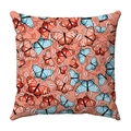 Short plush square cushion cover with colorful butterflies on coral pink background - Coral Pink Butterfly Leaves Style (23)