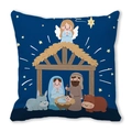 Housse de coussin en peau de pêche avec motif Nativité sur fond bleu foncé, forme carrée - Style Nativité Dessin Animé Bleu Foncé Étoilé (10)