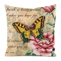 Nordic decorative throw pillow cover with vintage butterfly and rose print on faux silk - Swallowtail Butterfly and Pink Rose (3)