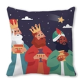 Housse de coussin en peau de pêche avec illustration des Rois Mages sur fond violet - Style Illustration Adoration des Rois Mages (11)