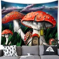 Detail of fantasy mushroom forest tapestry hanging above a grey sofa in a living room - 11 / 100x70(Peach Skin)