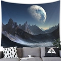 Tapestry featuring a surreal cosmic moon and blue mountain landscape over a gray sofa - Cosmic Starry Night Style (14) / 100x70(Peach Skin)