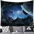 Detailed texture of cosmic tapestry showing space nebula and planets above a sofa - Cave Galaxy Style (6) / 150x100cm (Peach Skin)